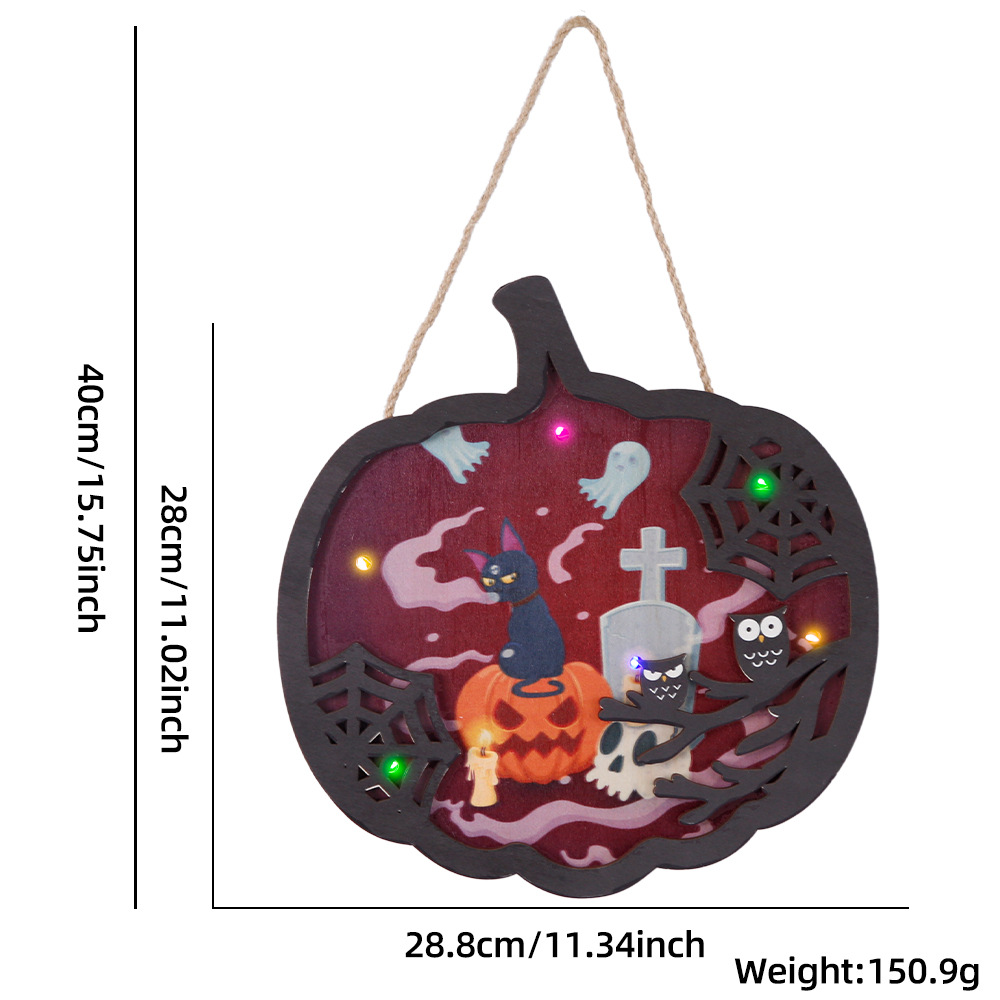 Nuevo Halloween de madera colgante luz-emisor fantasma Festival atmósfera diseño accesorios calabaza fantasma puerta redonda placa adornos