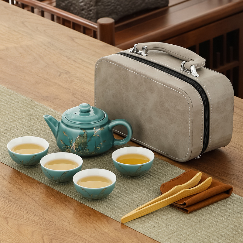 创意陶瓷茶具居家车载户外手提式旅行茶具套装便携商务礼品批发|ms