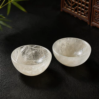 天然白水晶碗水晶原石水晶摆件水晶能量消磁碗家居办公桌面装饰品