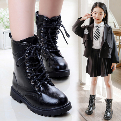 Girls' short boots winter  new Korean style British style plus velvet children's Martin boots little girl princess single boots
