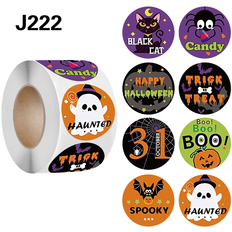 Cross-Border Self-Adhesive Wholesale Round Packaging Label Stickers Halloween Gift Gift Roll Packaging Tape Sealing Stickers Cross-Border Self-Adhesive Wholesale Round Packaging Label Stickers Halloween Gift Gift Roll Packaging Tape Sealing Stickers