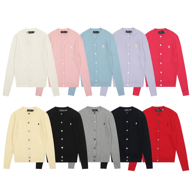 Ralph Lauren Rl Classic Cable Knit Round Neck Embroidered Logo Knit Cardigan Long Sleeve Women's Top Wholesale Ralph Lauren Rl Classic Cable Knit Round Neck Embroidered Logo Knit Cardigan Long Sleeve Women's Top Wholesale