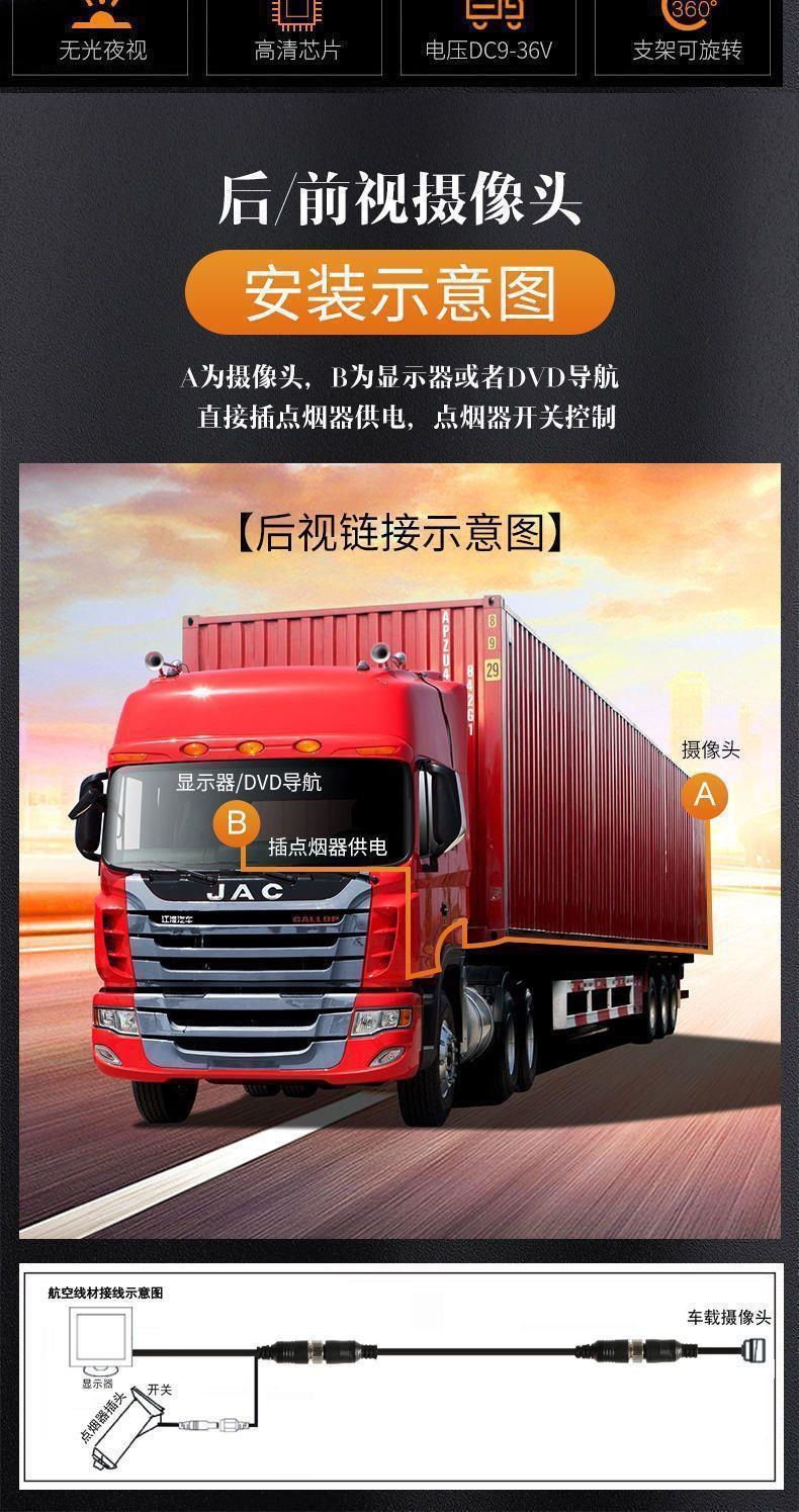 24V Reversing Camera System for Trucks, Simple Aviation Cable, Bus Harvester, High-Definition Night Vision Device, Free Shipping