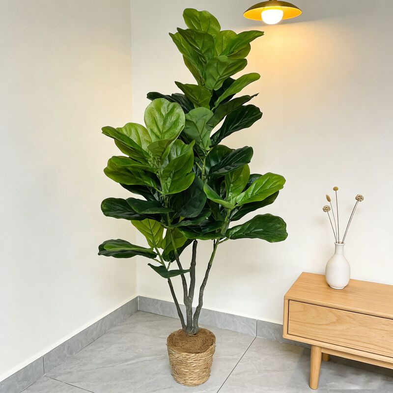 Artificial Green Plants, Cross-Border Fiddle Leaf Fig Tree with Base, Plastic Material, Fake Plants for Home and Garden, Large Artificial Tree for Landscaping