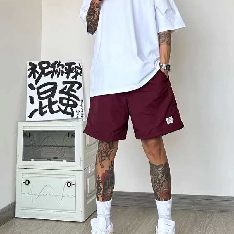 American Style Street Butterfly Embroidered Casual Shorts Men's Summer Ins Trendy But Knee Quick-drying Loose All-match Quad Pants