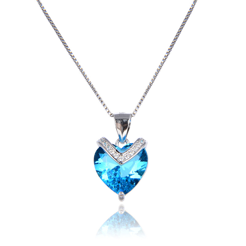 Estilo coreano de moda dulce amor romántico cristal collar s925 plata esterlina en forma de corazón circón clavícula cadena colgante para las mujeres
