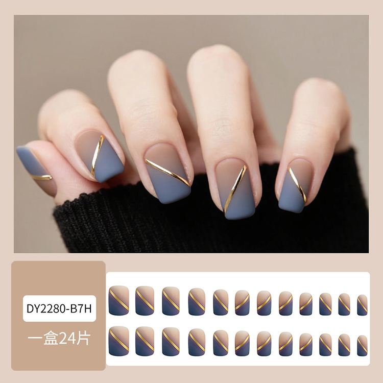 Verano 3D estereoscópico LIP dorado para usar uñas insertadas en niebla azul azul, 24 piezas de uñas falsas transfronterizas suministro directo image 7