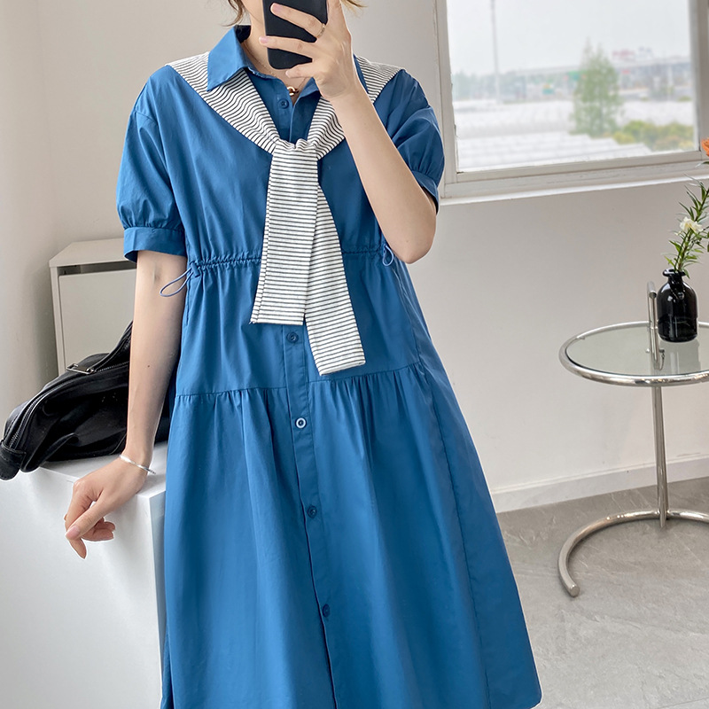 Dress summer 2021 Korean version of the long doll shirt collar cotton large size loose shawl skirt female INS