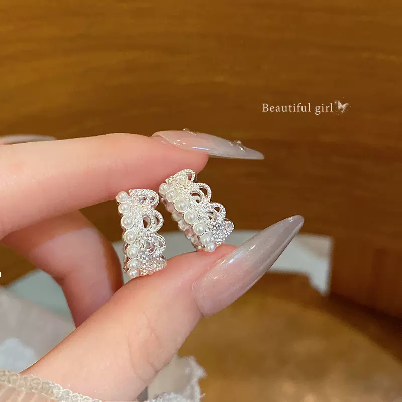 精致蕾丝花边珍珠耳扣女时尚轻奢高级感小众复古耳环气质耳饰批发