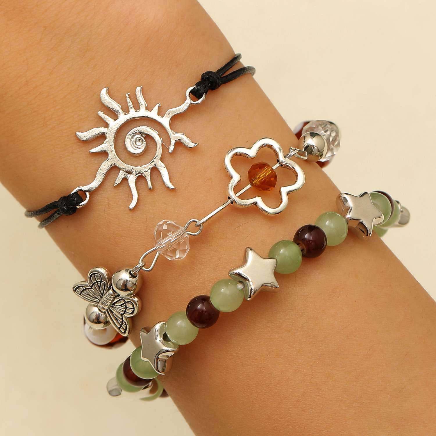 European and American Cross-Border Ethnic Style Sun Butterfly Beaded Bracelet Retro Colorful Star-Shaped Jewelry Set Bracelet
