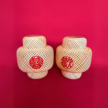 新款中式汉服古风婚纱摄影道具影楼秀禾拍照摆件创意喜字竹编灯笼