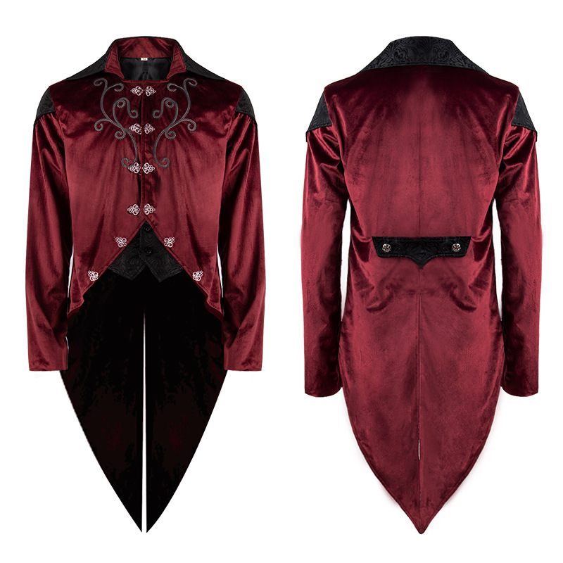 European and American Foreign trade new Halloween tuxedo court gentleman costume medieval retro mid-length punk coat