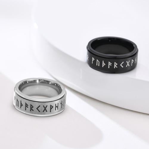 Men's Stainless Steel Viking Symbol Rotatable Ring Black 8mm Jewelry Accessories Wholesale R-574