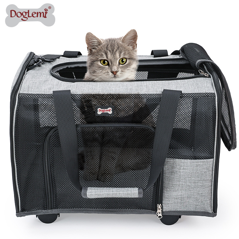 猫背包外出便携单肩狗狗带轮包宠物书包透明大容量夏天透气猫狗箱