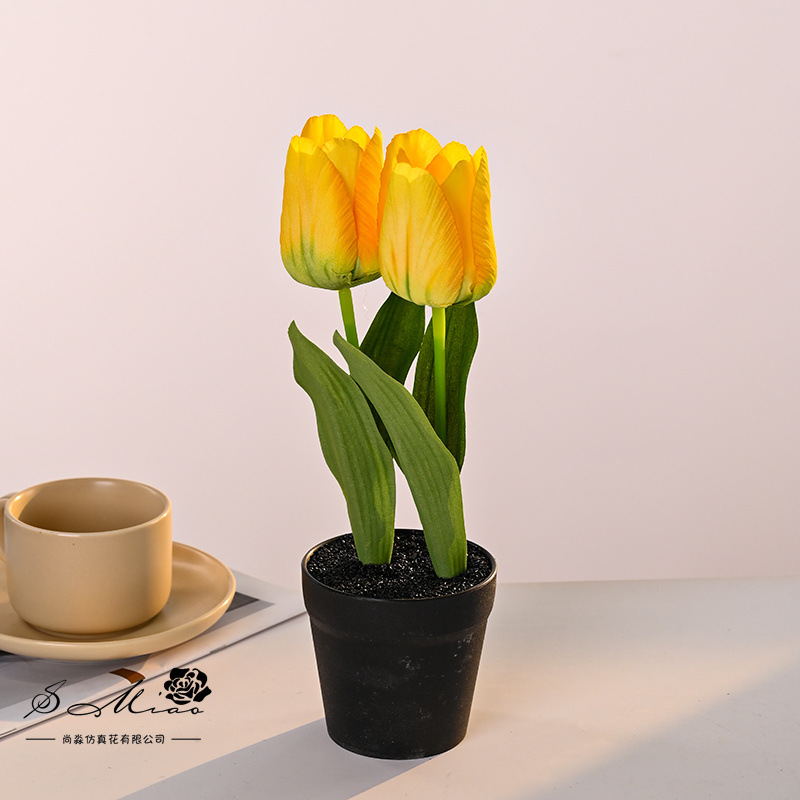 Bonsai de tulipán de serigrafía de dos extremos, flores creativas de simulación, decoración de estudio fotográfico para el hogar, plantas verdes artificiales, plantas en macetas de simulación image 3