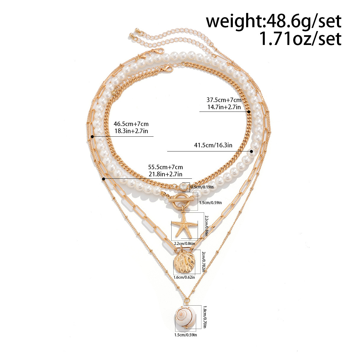 29g Weight Imitation Pearl Pendant Material Layered Necklaces Classification Alloy, Iron, Copper Chain Material 1 Piece Quantity Beach, Tea Party Occasion Imitation Pearl, Alloy, Copper Material Scallop, Starfish Pattern Women's Gender Beaded, Plating Design Elegant, Marine Style, Streetwear Style Elegant Marine Style Streetwear Scallop Starfish Imitation Pearl Alloy Copper Wholesale Layered Necklaces 12