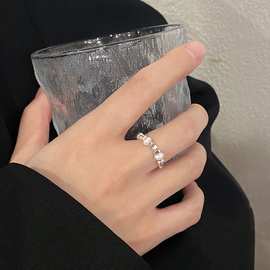 不规则碎银子珍珠戒指女轻奢小众设计高级感食指戒时尚个性戒指
