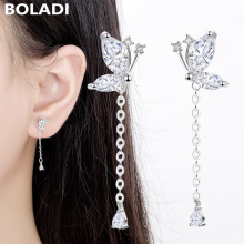 S999超仙蝴蝶流苏耳坠潮耳骨夹精灵耳夹长款耳环女无耳洞时尚耳饰