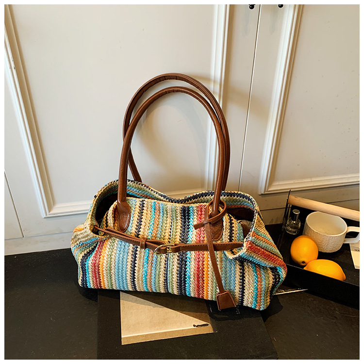 Beach vacation bag 2025 New style trendy and fashionable single-shoulder bag, large-capacity tote bag, hand-woven straw bag undefined