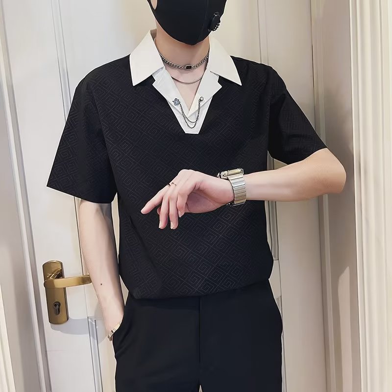 Tendencia nuevo estilo 2024 verano coreano cuello de camisa de manga corta camisa POLO suelta camiseta de manga corta ropa de solapa para hombres