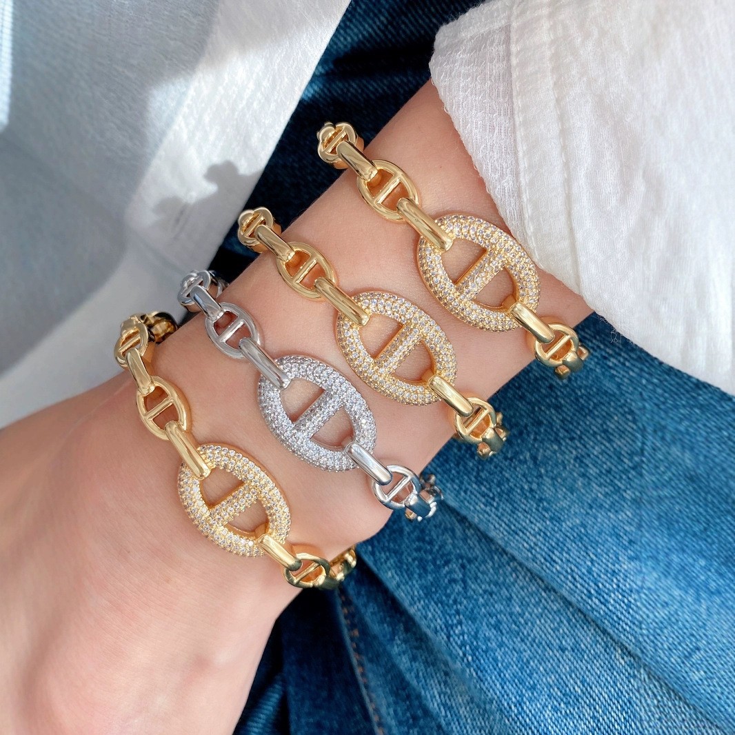 Wholesale Jewelry Vintage Style Classic Style Pig Nose Copper Zircon Plating Bangle display picture 1