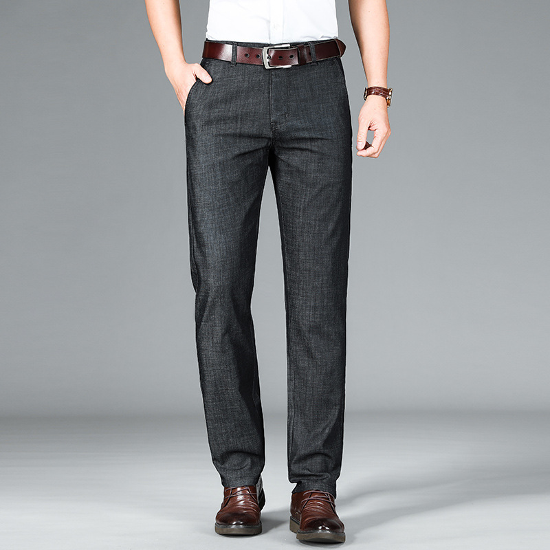 Middle-Aged Men's Casual Pants 2026 Spring/Summer New Mid-Waist Thin Straight Loose Jeans Ice Silk Long Pants Wholesale