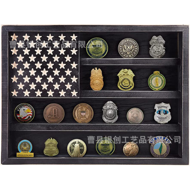 Wholesale Wooden Badge Storage Rack Wall Hanging Wooden Challenge Coin Display Stand Coin Memorial Medal Box
