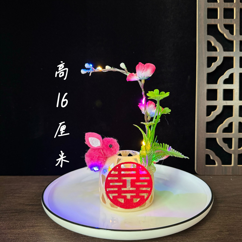 刺身摆盘装饰发光仿真鸟笼花刺身拼盘装饰电子花日式料理创意花