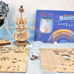 蝶夢チェロ童木趣味木製オルゴール手作り3d立体パズル成人知育プレゼント