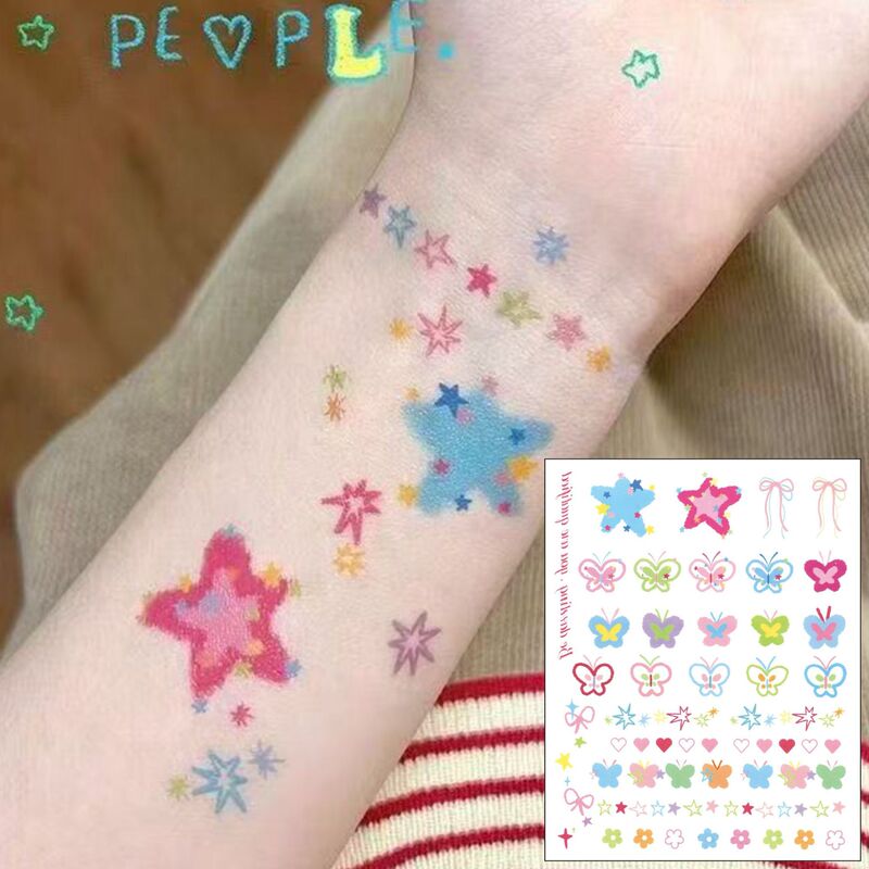Hot summer stars flower arm color tattoo stickers ins cute dopamine girl heart washable lasting students Hot summer stars flower arm color tattoo stickers ins cute dopamine girl heart washable lasting students