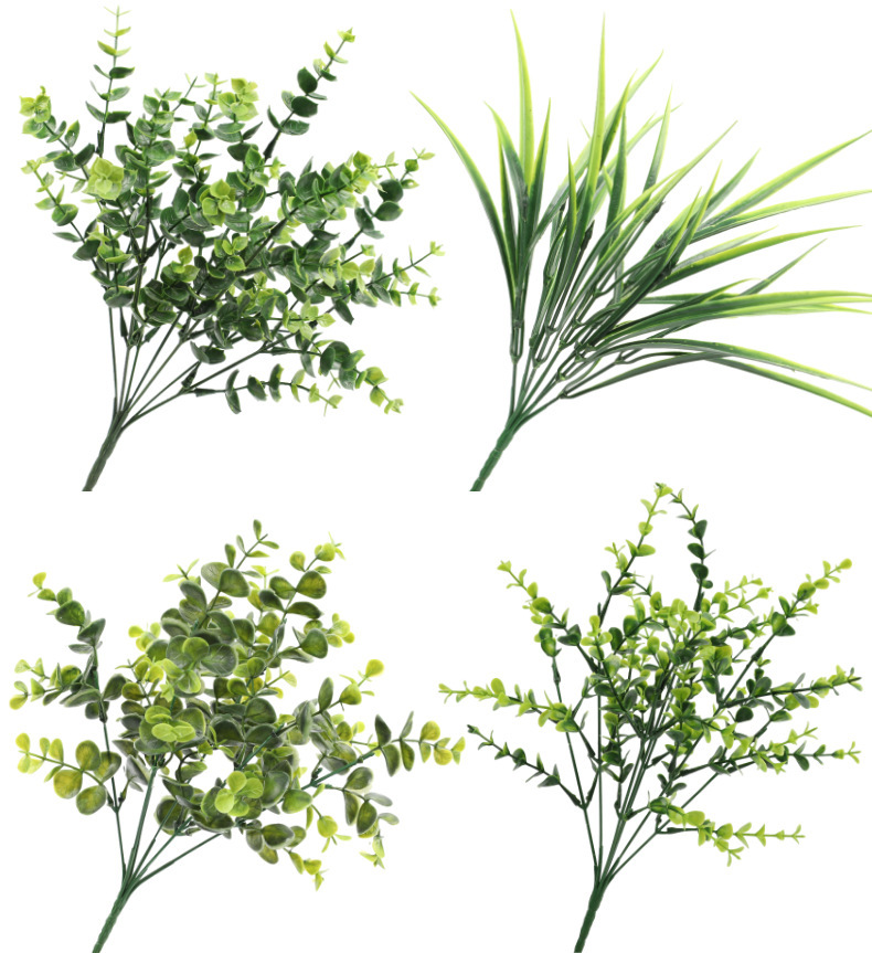 Amazon simulated plastic grass plant wall divider insert garden art decoration 7-headed eucalyptus money leaf spring grass