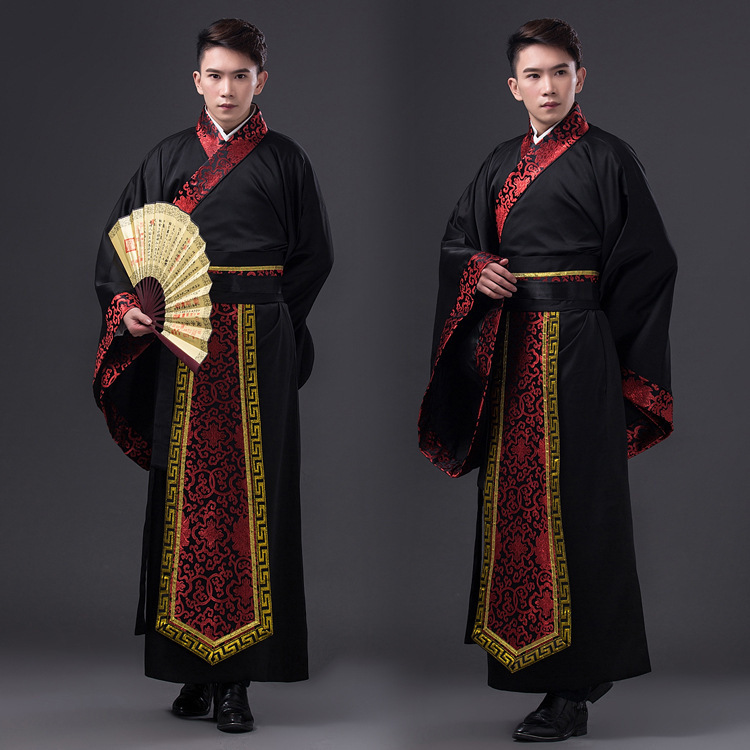 Men's Ancient Costume Hanfu Tang Dynasty Black Hanfu Straight Hem Stage Outfit