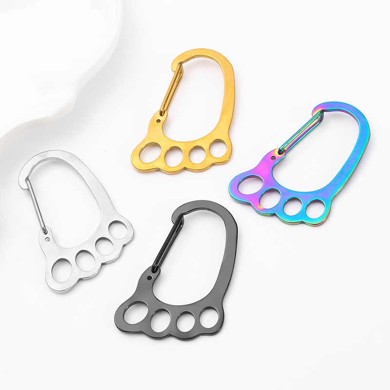 Thickened stainless steel small foot-shaped multi-ring keychain for men and women, car waist-hanging keychain, simple mini hanging buckle