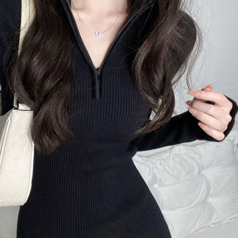 针织后妈辣妹连衣裙女秋冬2025新款感小个子打底内搭包臀短裙|undefined