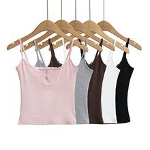 欧美甜美蕾丝花瓣两粒扣背心春夏修身开襟美背辣妹无袖打底衫