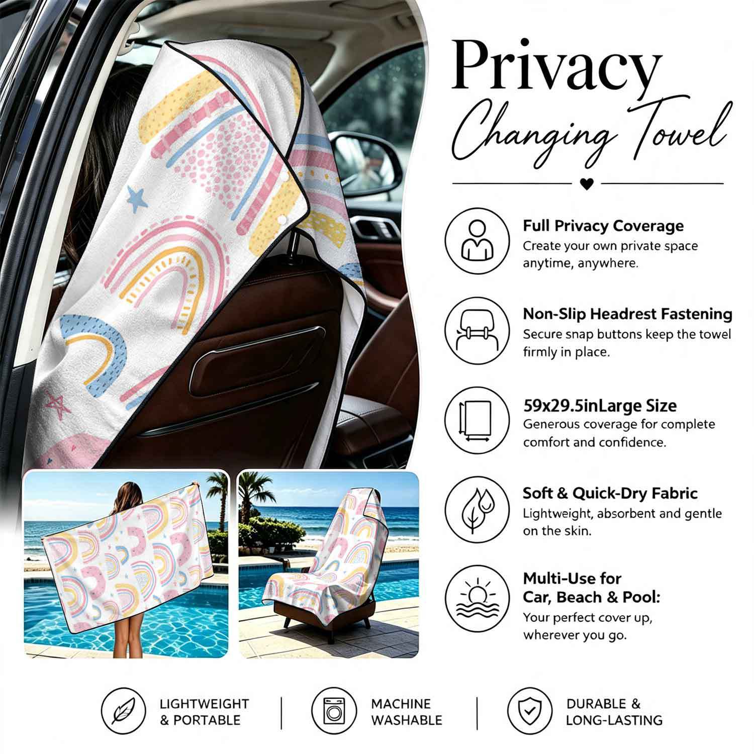 Printed bath towel and car seat cover 2-in-1, ultra-fine fiber outdoor beach and car dual-use universal seat cushion