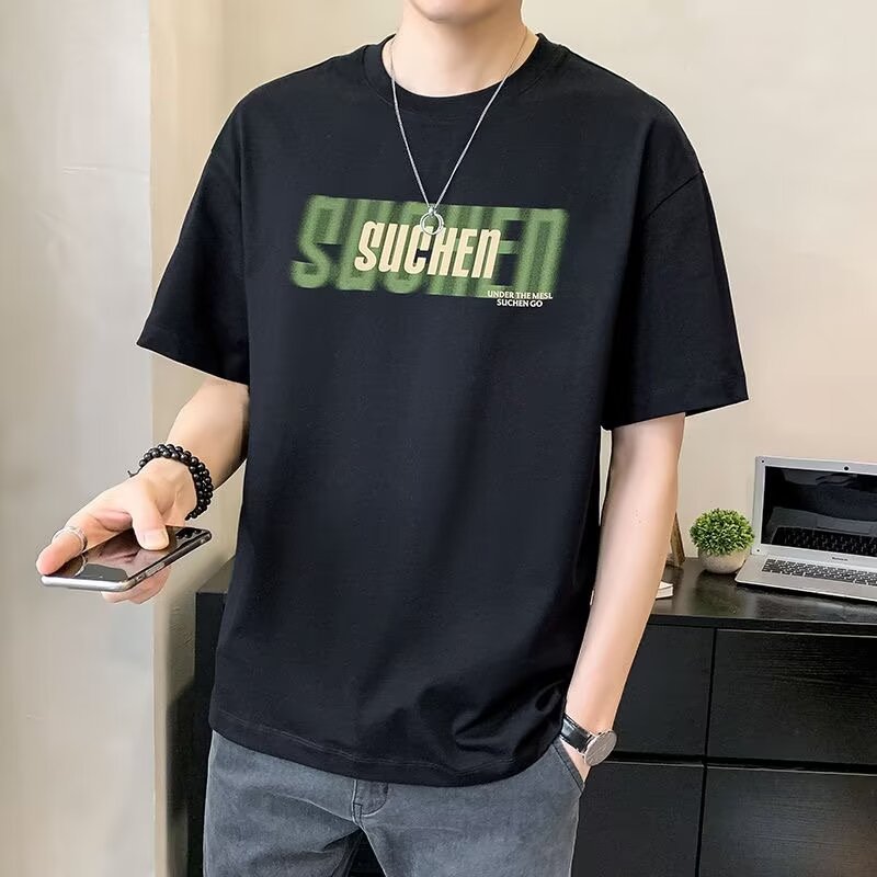 Camiseta de manga corta para hombres verano 2023 nueva media manga ins marca de moda camiseta de seda de hielo ropa suelta ropa de hombre