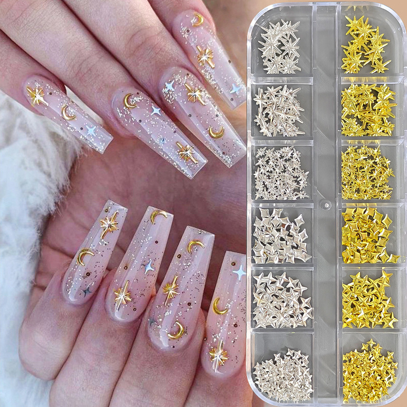 Gold and Silver Manicure Rivets Cross Star Manicure Jewelry Star Dot Rivets New Metal Nail Patches