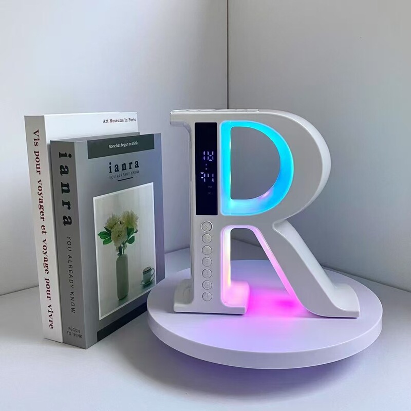Cross-Border Hot-Selling Big R Bluetooth Speaker with Ambient Light, Voice Clock, Wireless Mobile Sound, Colorful Atmosphere Light, Gift