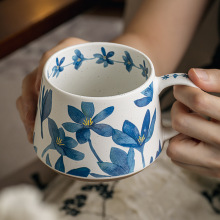 花卉小众设计感马克杯陶瓷咖啡杯办公室水杯新款复古杯子跨境出口