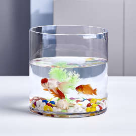 创意客厅金鱼缸玻璃水族箱小型生态圆形圆柱大号乌龟缸造景培装饰