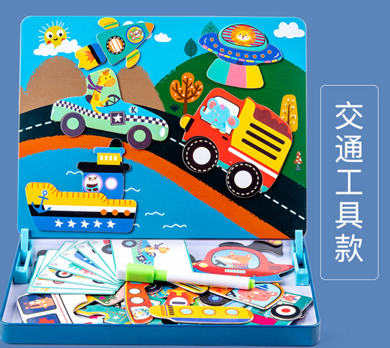 Rompecabezas magnético educativo para niños Ilustración magnética del bebé de los niños Educación temprana Rompecabezas de caja de hierro magnético de madera borrable