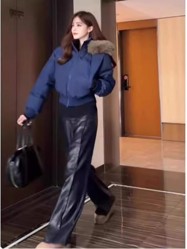 芬兰雪境韩里韩气学院风冬季毛领连帽收腰显瘦加厚短款棉服女|undefined