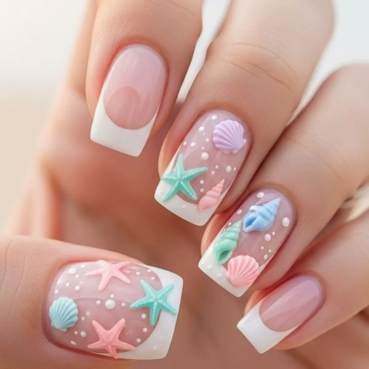 中款方型美甲贴片立体浮雕新款跨境假指甲海洋珊瑚水草24片美甲批