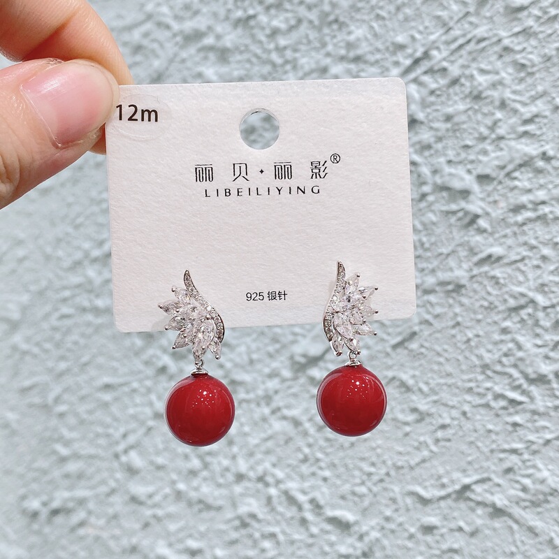 丽银/丽贝丽影红色系列耳饰复古时尚百搭氛围感滴油轻奢耳环预售|undefined