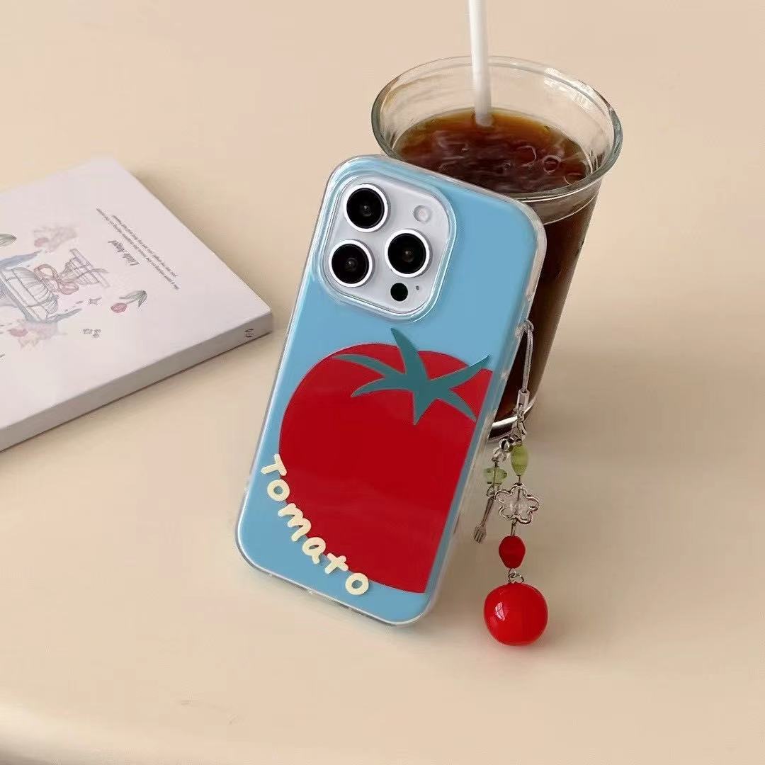 Tomate pequeño fresco de verano para Apple 16ProMax 2 en 1 iPhone 15 funda para teléfono móvil 14 hembra 16 colgante