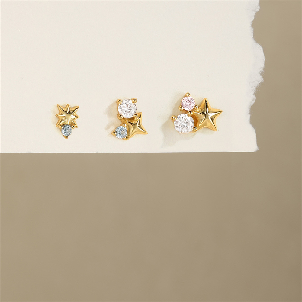 Women's Gender 1 Set 925 Sterling Silver Star Zircon Small Stud Earrings