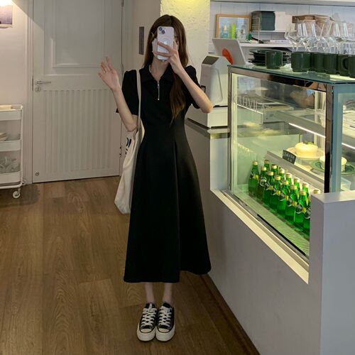 Improved style—please check the actual product before placing your order: women's large-size French-collared zip-up dress for summer.