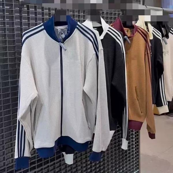 Correct Version~25 New Autumn Style Retro Three-Stripe Waffle Jacket for Men and Women, Same Style for Couples, High Quality