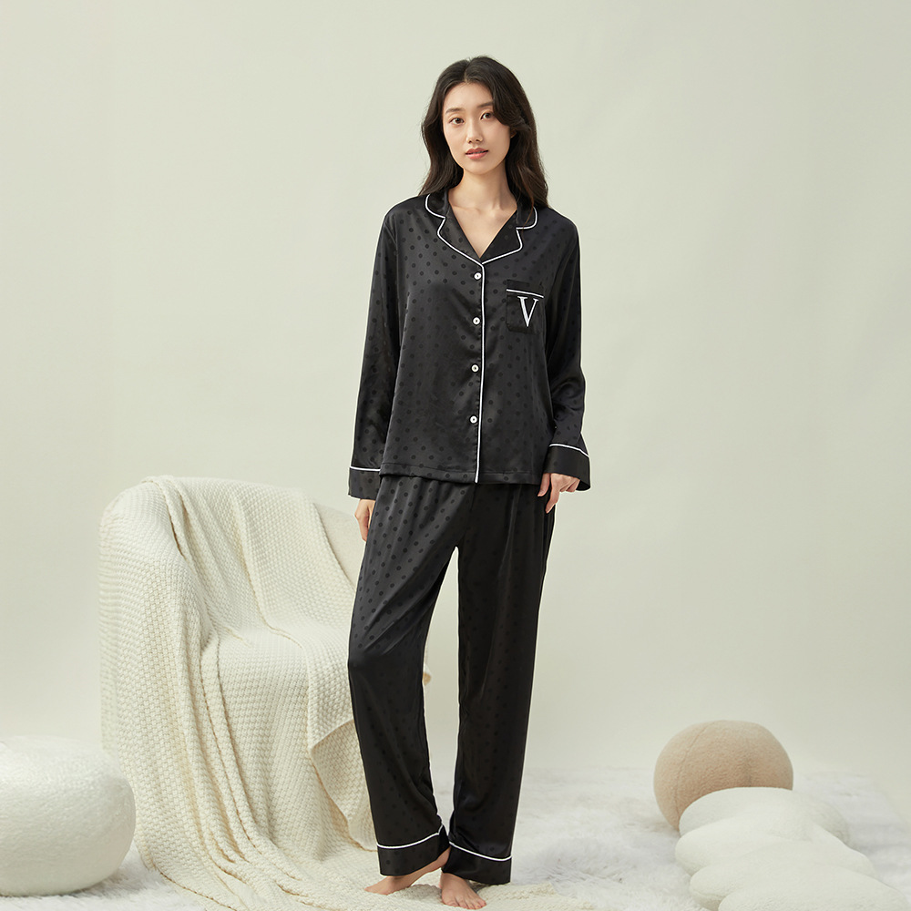 New Jacquard Moonlight Wave Dot V Outer Wearing Pajamas Women's Пижама Star Style Home Clothes in stock Set